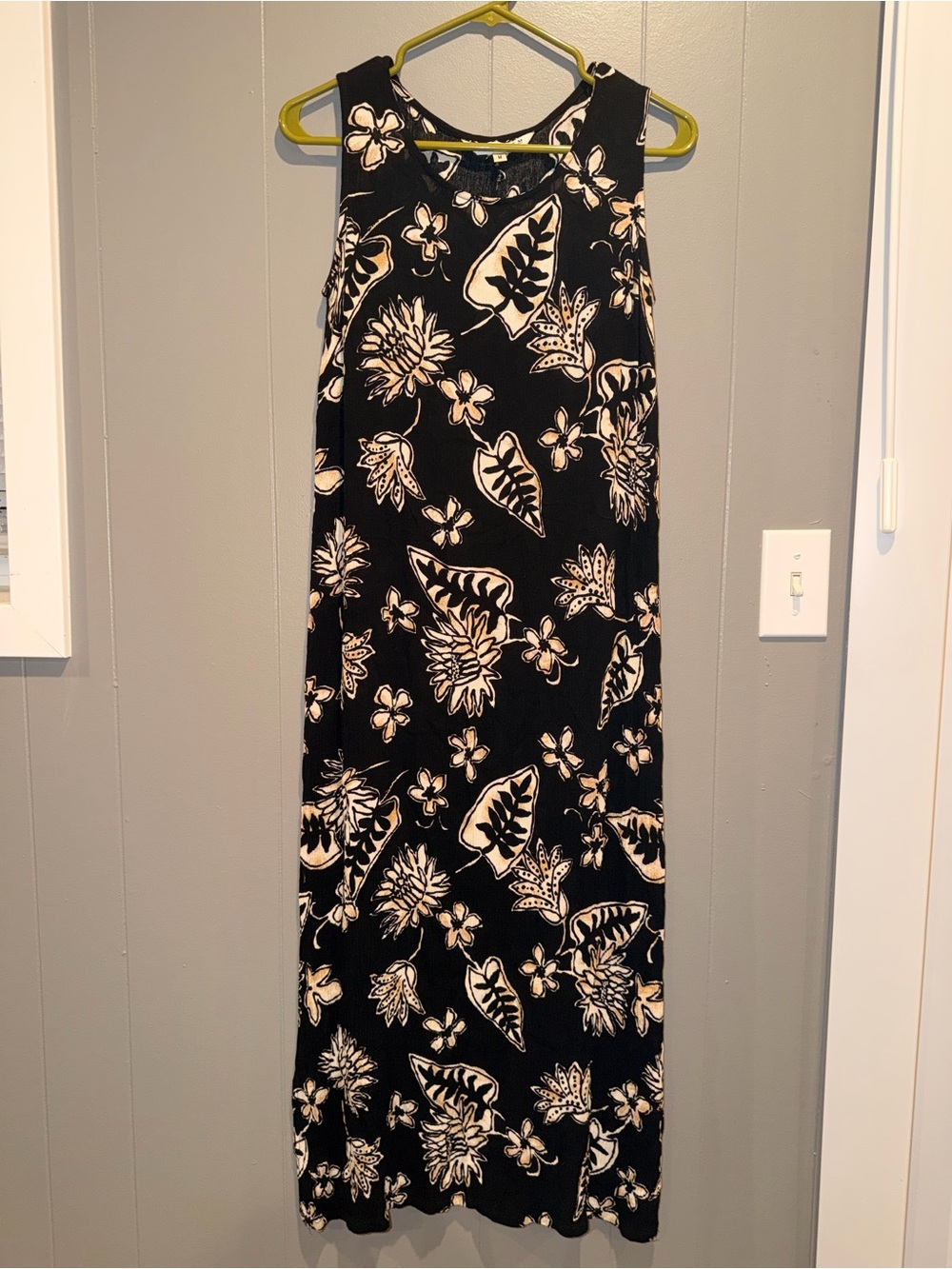 Vintage John Paul Richard Black Tropical Floral Maxi Dress Y2K 90s Size M